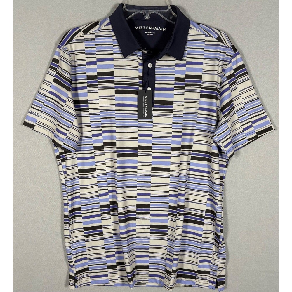 NWT Mizzen + Main Versa Polo Mens M Geometric Trim Fit AOP Performance Golf
